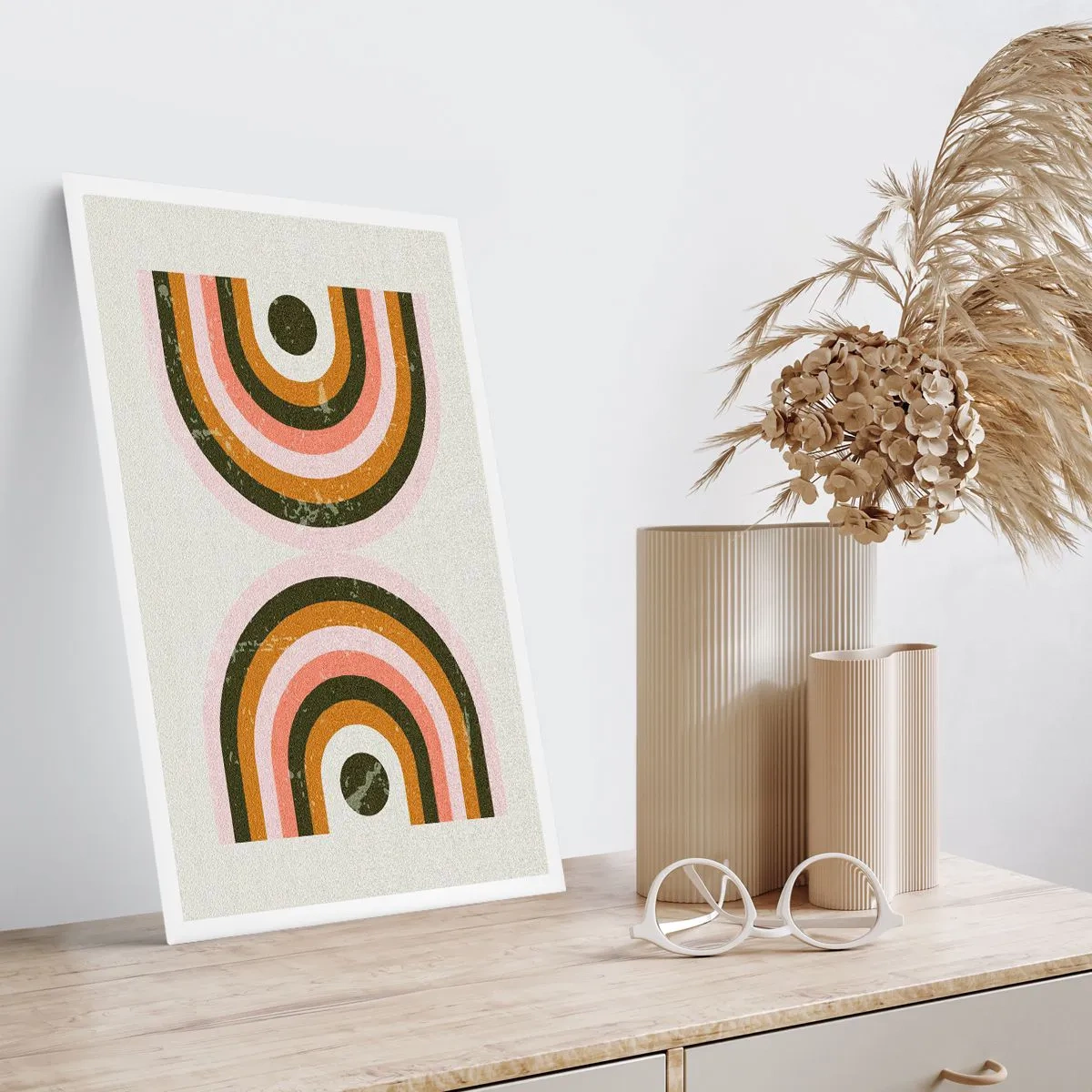 Affiche - Poster - Composition géométrique de style rétro - 50x70cm - Abstraction jumelle - Décoration murale moderne pour le salon et la chambre ARTTOR