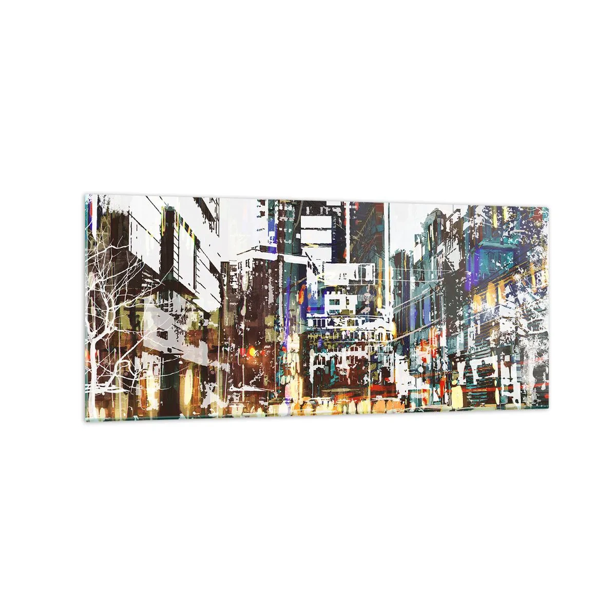 Impression sur verre - Image sur verre - Un paysage urbain moderne dans un style artistique - 120x50cm - Une ville chatoyante - Décoration murale moderne pour le salon et la chambre ARTTOR