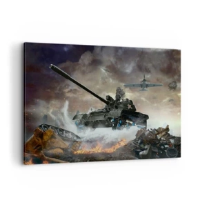 Impression sur toile - Image sur toile - Scène de bataille avec des chars et des avions en arrière-plan - 100x70cm - La bataille est terrible et belle - Décoration murale moderne pour le salon et la chambre ARTTOR
