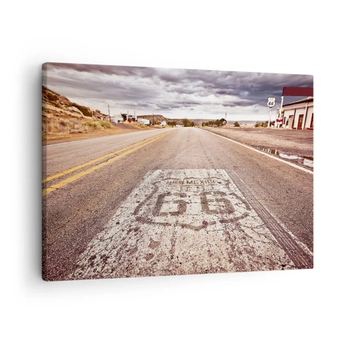 Impression sur toile - Image sur toile - Route 66 dans un climat désertique avec un ciel pittoresque - 70x50cm - Mother Road - une légende américaine - Décoration murale moderne pour le salon et la chambre ARTTOR