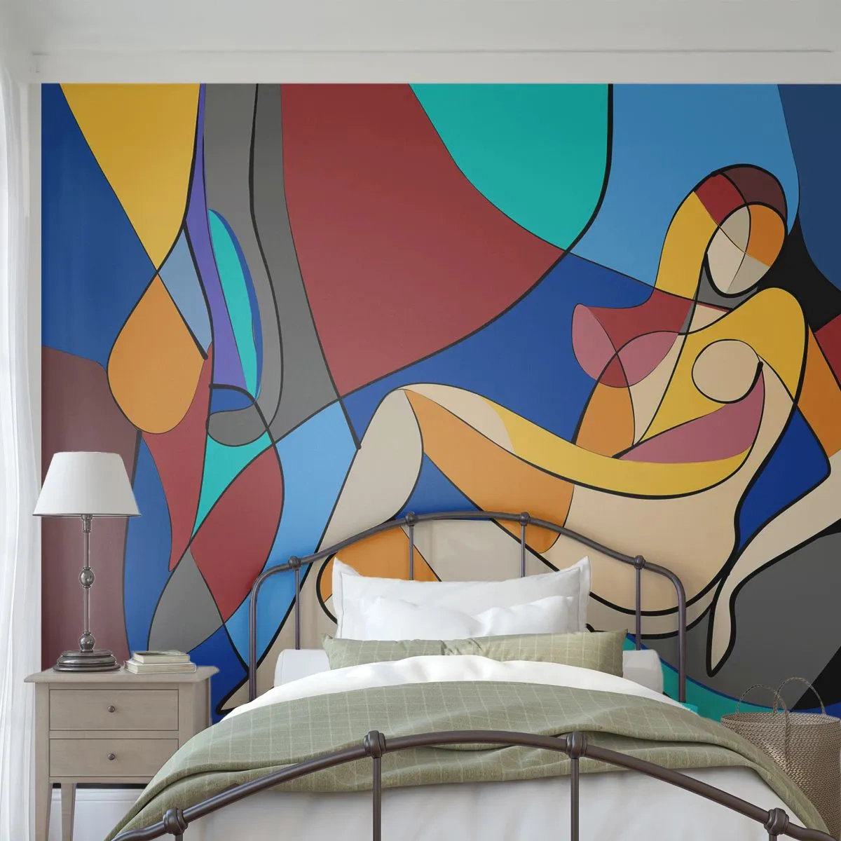 Papier Peint Photo Premium Sand - Figure abstraite d'une femme de style cubiste - 100x70cm - Nu cubiste - Décoration murale moderne pour le salon et la chambre ARTTOR
