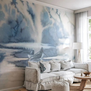 Papier peint sur mesure Autocollant Deluxe - Les pêcheurs dans leur paradis - Abstraction, Lac, Pêche