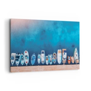 Impression sur toile - Image sur toile - Bateaux amarrés au rivage contre l'eau bleue - 100x70cm - En une seule fois - Décoration murale moderne pour le salon et la chambre ARTTOR