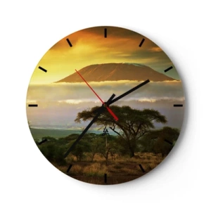 Horloge murale - Pendule murale - Le mont Kilimandjaro entouré de brume et de savane au coucher du soleil - 30x30cm - Un rêve de voyageur - Décoration murale moderne pour le salon, la cuisine et la chambre ARTTOR