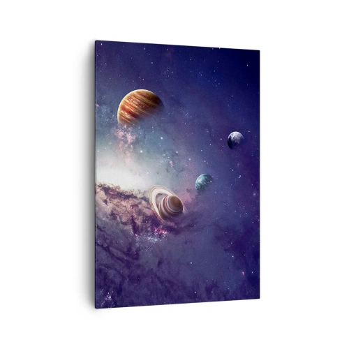 Impression sur toile - Image sur toile - Planètes dans une galaxie avec une nébuleuse en arrière-plan - 70x100cm - Système de danse solaire - Décoration murale moderne pour le salon et la chambre ARTTOR