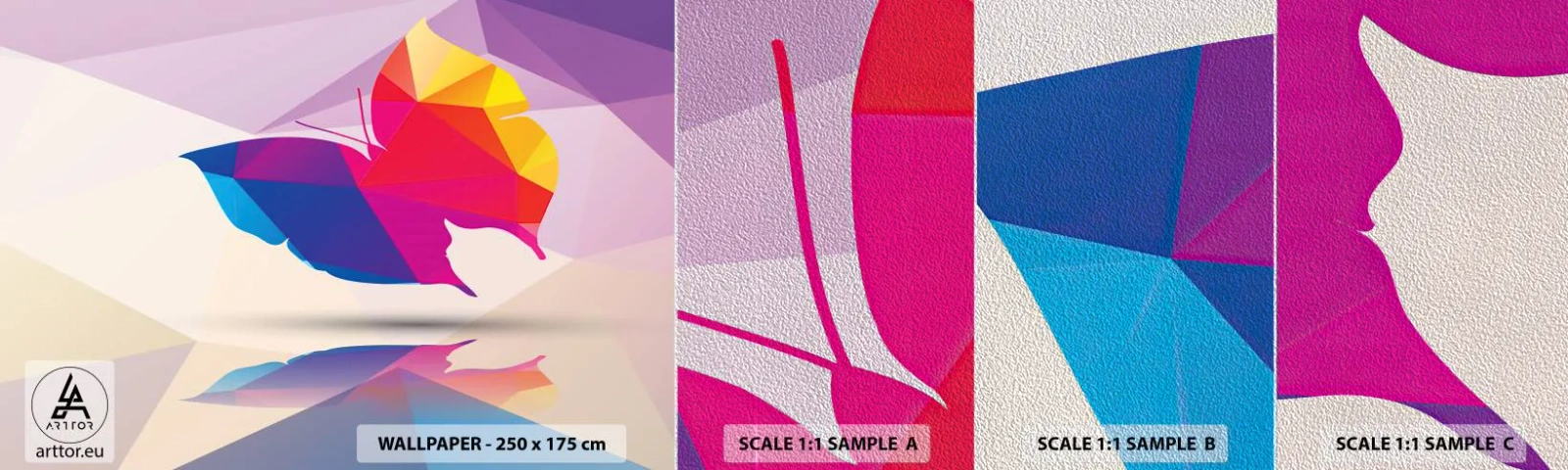 Échantillon de Papier Peint Premium Sand - Papillon arc-en-ciel - Insectes, Papillon, Figure géométrique - 100x30 cm