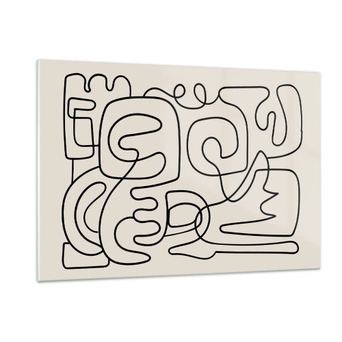 Impression sur verre - Image sur verre - Des lignes abstraites noires forment un motif complexe sur fond beige - 120x80cm - Suivez les indices - Décoration murale moderne pour le salon et la chambre ARTTOR