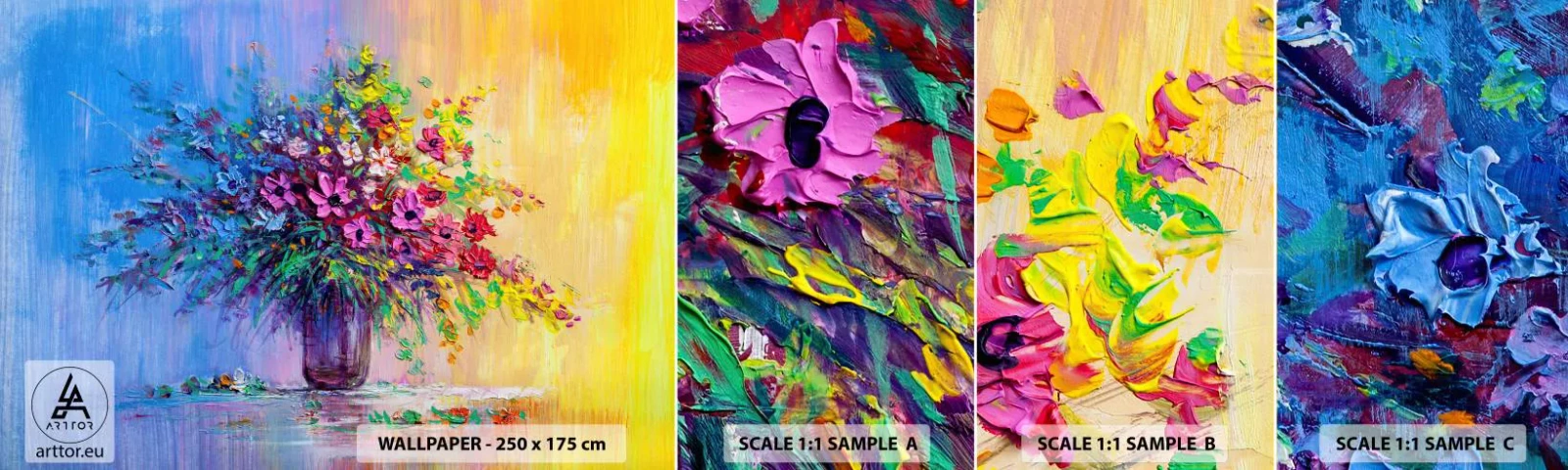 Échantillon de Papier Peint Autocollant Deluxe Sticker - Cadeau d'été de la prairie - Fleurs dans un vase, Morceau, Bouquet de fleurs - 100x30 cm