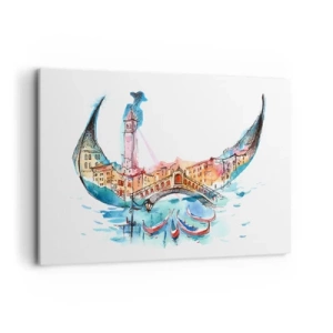 Impression sur toile - Image sur toile - Une composition à l'aquarelle de Venise en forme de gondole - 100x70cm - Nous naviguons à travers la ville - Décoration murale moderne pour le salon et la chambre ARTTOR