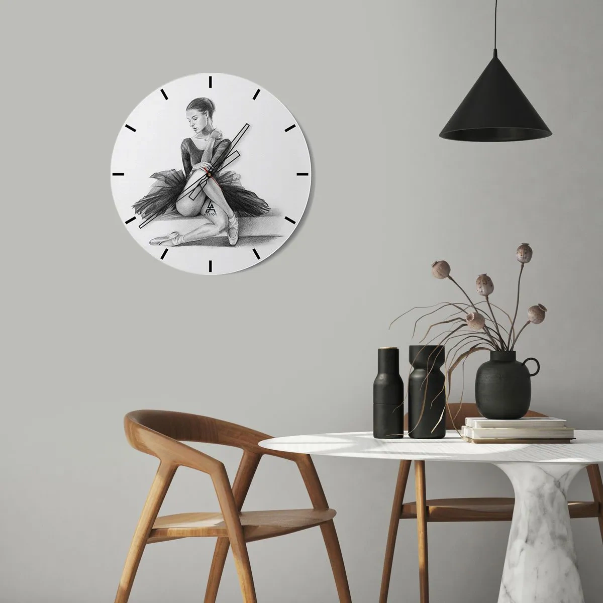Horloge murale - Pendule murale - Croquis d'une ballerine dans une pose classique - 30x30cm - Envoutée par la danse - Décoration murale moderne pour le salon, la cuisine et la chambre ARTTOR