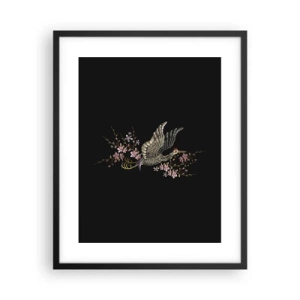 Affiche dans un cadre noir - Poster - Oiseau brodé exotique - 40x50 cm