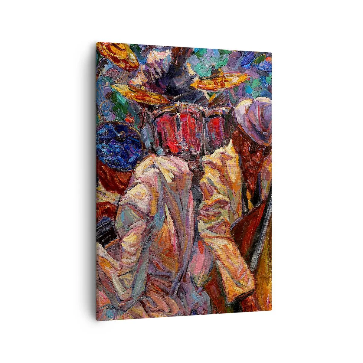 Impression sur toile - Image sur toile - Scène de jazz énergique avec musiciens et instruments - 50x70cm - Dans le même tempo - Décoration murale moderne pour le salon et la chambre ARTTOR