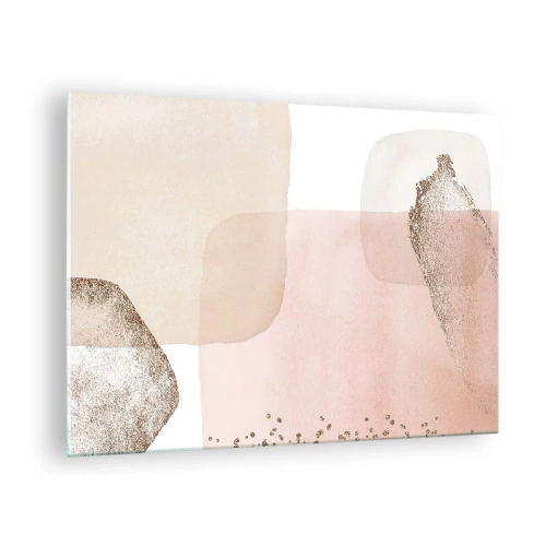 Impression sur verre - Image sur verre - Une composition abstraite dans les tons de rose, beige et or. - 70x50cm - Regard à travers la couleur - Décoration murale moderne pour le salon et la chambre ARTTOR
