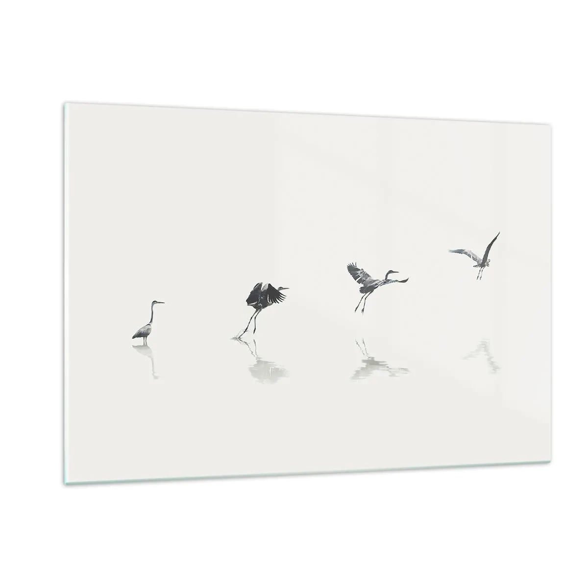 Impression sur verre - Image sur verre - Silhouettes de quatre oiseaux se déplaçant sur l'eau - 120x80cm - Quatre étapes simples - Décoration murale moderne pour le salon et la chambre ARTTOR