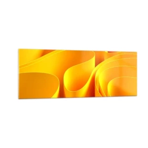 Impression sur verre - Image sur verre - Vagues abstraites jaunes ressemblant à des rayons de soleil - 140x50cm - Comme les vagues du soleil - Décoration murale moderne pour le salon et la chambre ARTTOR
