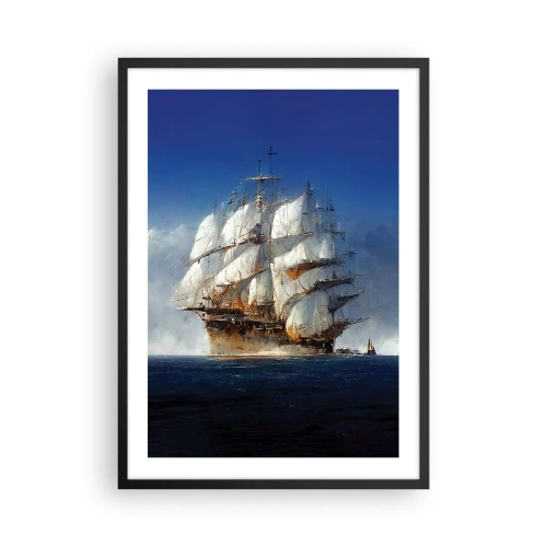 Affiche dans un cadre noir - Poster - Un voilier en haute mer toutes voiles dehors sous le soleil - 50x70cm - La grande gloire ! - Décoration murale moderne pour le salon et la chambre ARTTOR