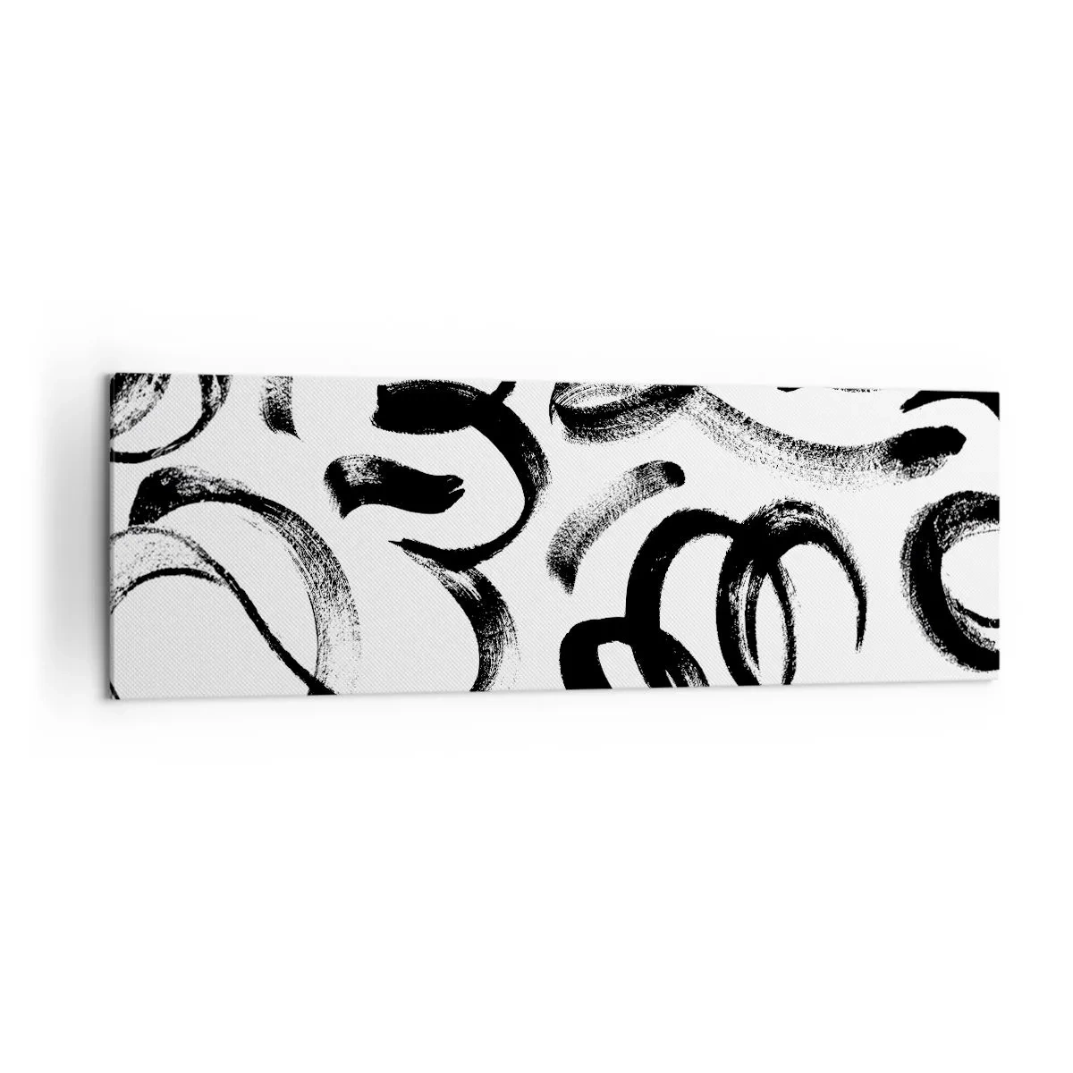 Impression sur toile - Image sur toile - Coups de pinceau abstraits noirs sur fond blanc - 160x50cm - Noir sur blanc - Décoration murale moderne pour le salon et la chambre ARTTOR