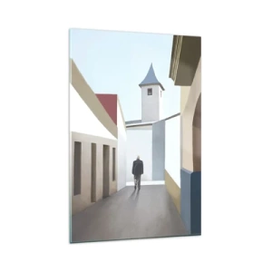 Impression sur verre - Image sur verre - Une rue minimaliste avec la silhouette d'un homme en arrière-plan - 80x120cm - Une promenade ensoleillée - Décoration murale moderne pour le salon et la chambre ARTTOR