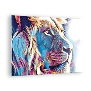 Impression sur verre - Image sur verre - Graphiques de lion colorés dans un style moderne et artistique - 70x50cm - L'intelligence de la nature - Décoration murale moderne pour le salon et la chambre ARTTOR