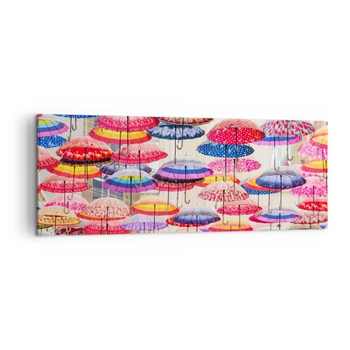 Impression sur toile - Image sur toile - Parapluies colorés suspendus dans les airs - 140x50cm - Prairie de la ville - Décoration murale moderne pour le salon et la chambre ARTTOR