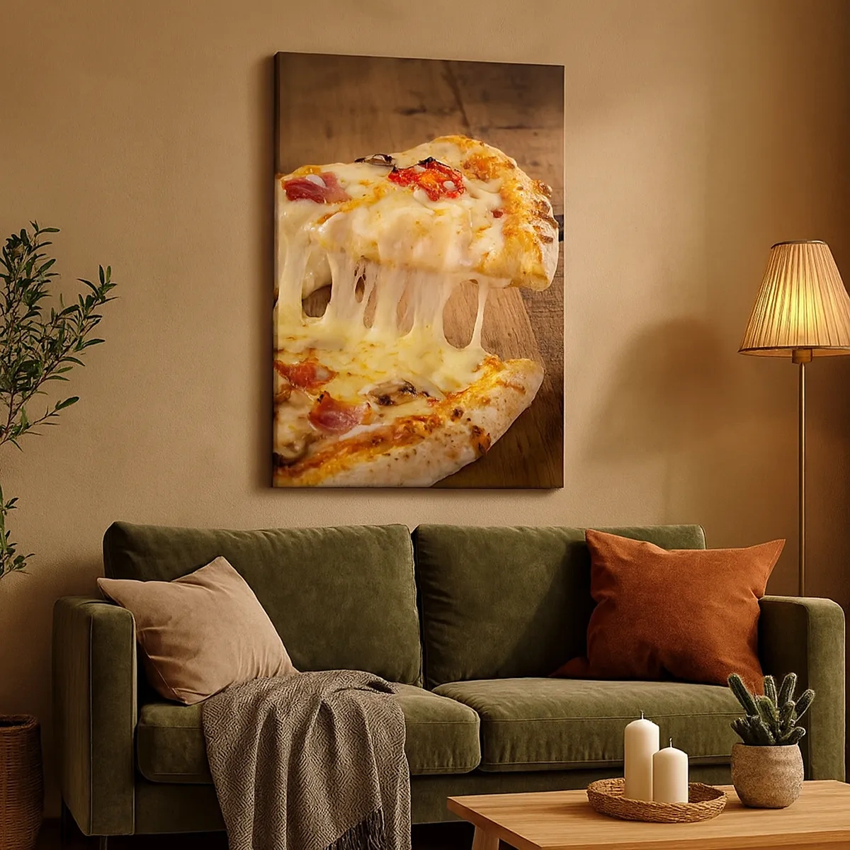 Impression sur toile - Image sur toile - Pizza au fromage filandreux - 50x70cm - Un chef-d'œuvre de l'art italien - Décoration murale moderne pour le salon et la chambre ARTTOR