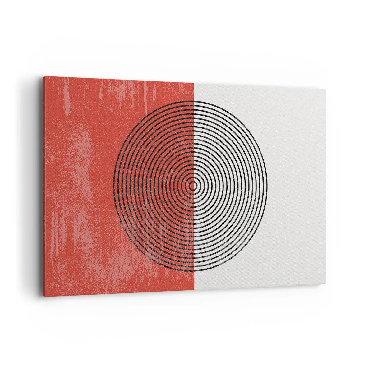 Impression sur toile - Image sur toile - Motif géométrique avec des cercles concentriques sur un fond rouge et blanc - 120x80cm - Dans le mille - Décoration murale moderne pour le salon et la chambre ARTTOR