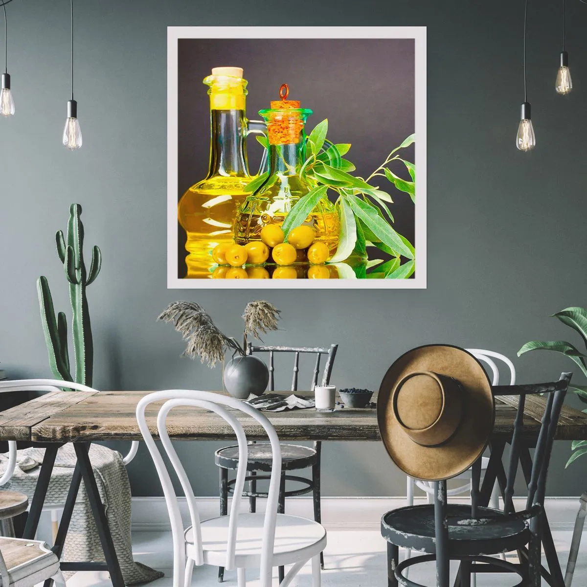 Affiche - Poster - Nature morte aux olives et à l'huile d'olive - 60x60 cm