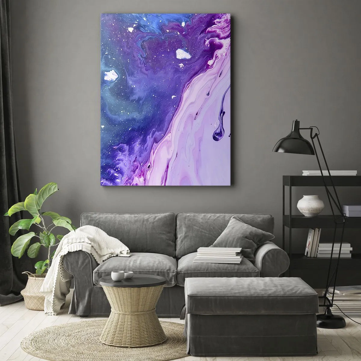 Impression sur toile - Image sur toile - Abstraction aux couleurs violettes et turquoise inspirée des contrastes - 80x120cm - Yin et yang - Décoration murale moderne pour le salon et la chambre ARTTOR