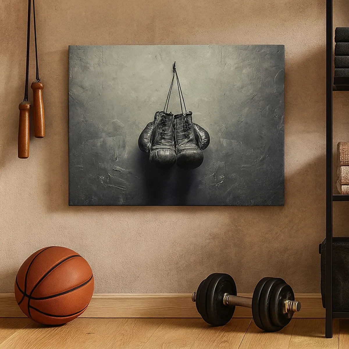 Impression sur toile - Image sur toile - De vieux gants de boxe contre le mur - 70x50cm - Un temps pour se battre et un temps pour la paix - Décoration murale moderne pour le salon et la chambre ARTTOR