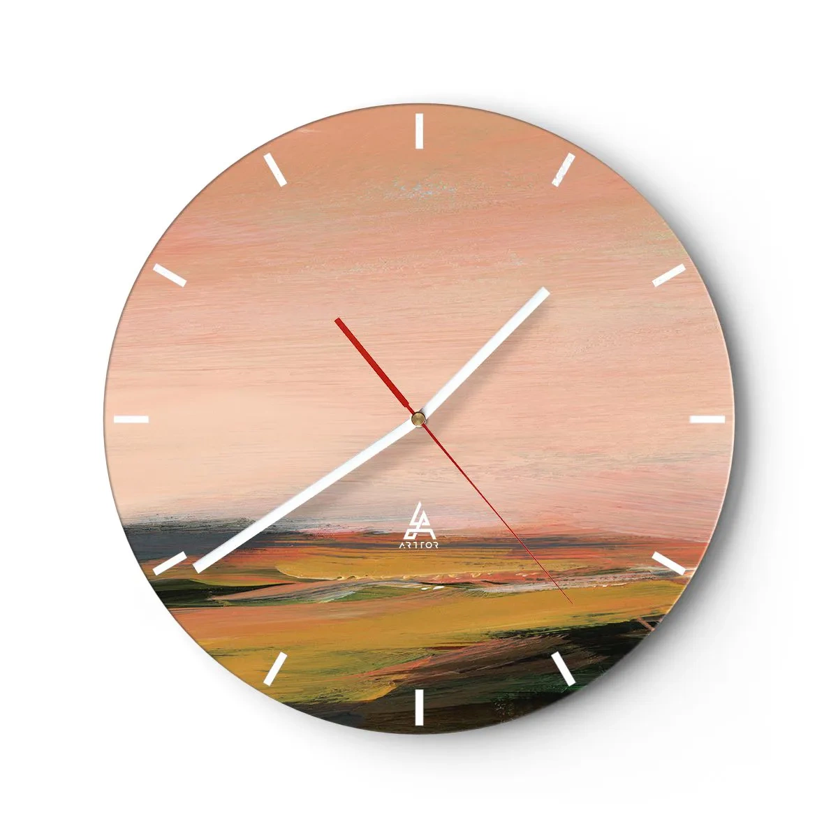 Horloge murale - Pendule murale - Un paysage peint dans des tons de rose, d'orange et de vert - 30x30cm - Dans les tons de roses - Décoration murale moderne pour le salon, la cuisine et la chambre ARTTOR