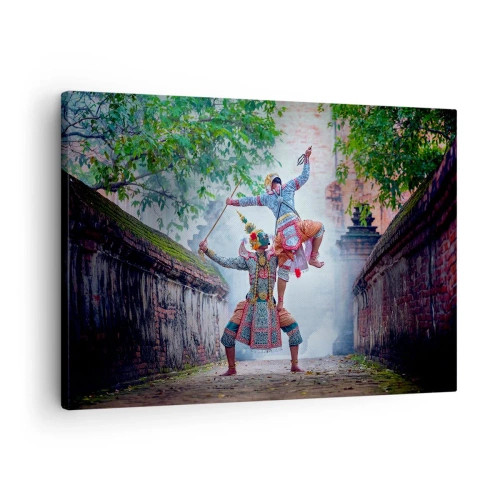 Impression sur toile - Image sur toile - Danse traditionnelle dans un cadre historique avec un mur et des arbres - 70x50cm - La danse est d'une beauté dévastatrice - Décoration murale moderne pour le salon et la chambre ARTTOR
