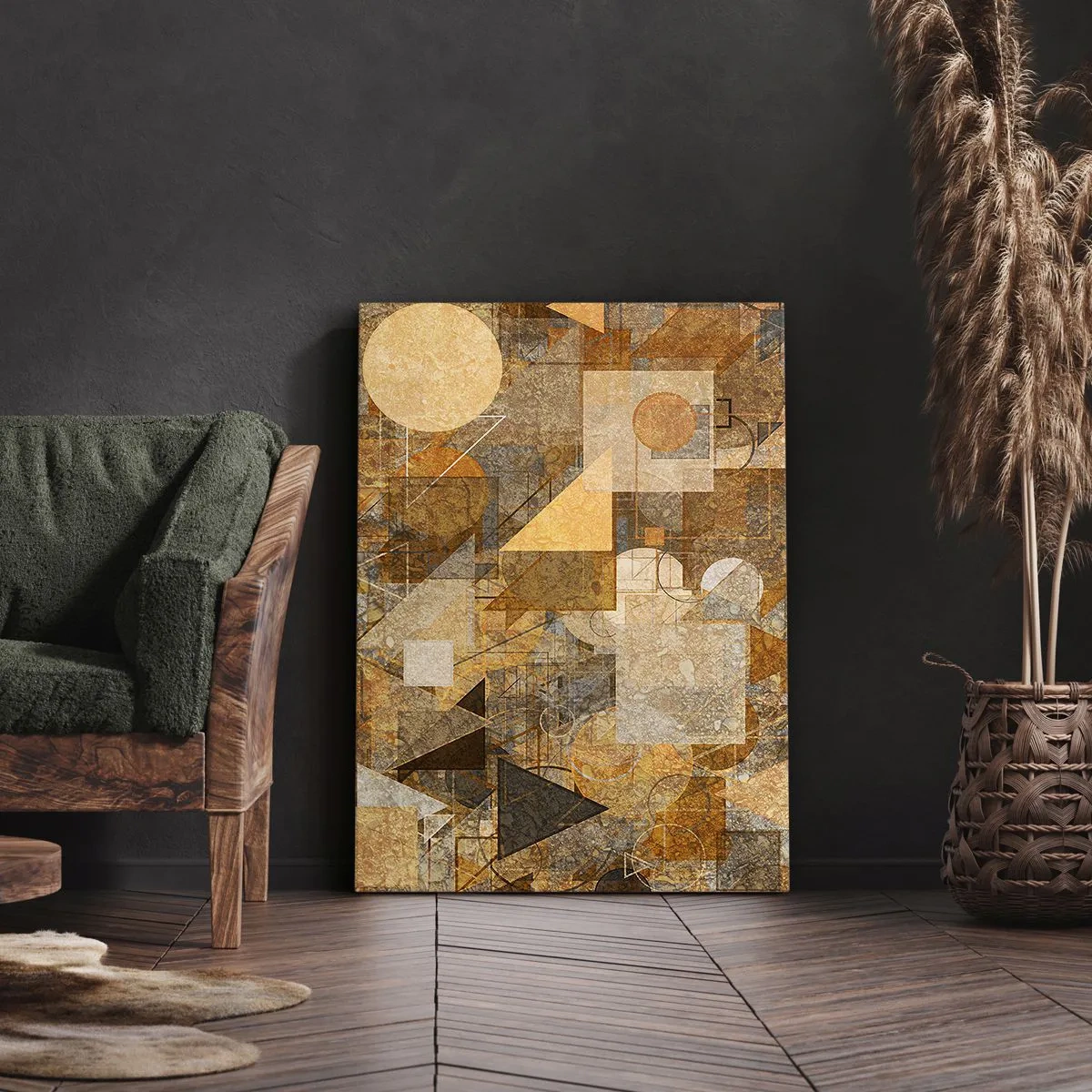 Impression sur toile - Image sur toile - Figures géométriques abstraites aux tons chauds - 50x70cm - Étude cubique de marron - Décoration murale moderne pour le salon et la chambre ARTTOR