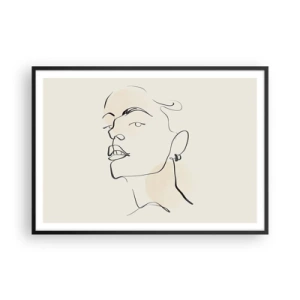 Affiche dans un cadre noir - Poster - Croquis minimaliste du visage d'une femme - 100x70cm - Regard fier - Décoration murale moderne pour le salon et la chambre ARTTOR