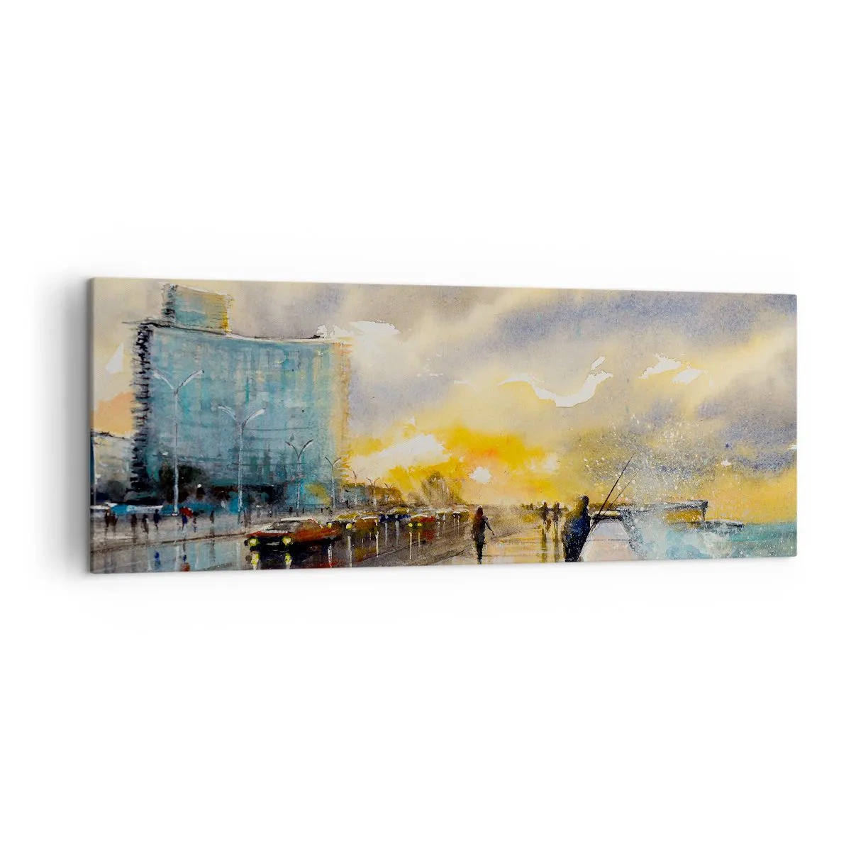 Impression sur toile - Image sur toile - Une vue pittoresque de la promenade en bord de mer au coucher du soleil - 140x50cm - La vie sur le rivage - Décoration murale moderne pour le salon et la chambre ARTTOR