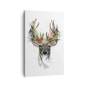 Impression sur toile - Image sur toile - Cerf stylisé avec des bois décoratifs sur fond blanc - 80x120cm - En robe de fête - Décoration murale moderne pour le salon et la chambre ARTTOR