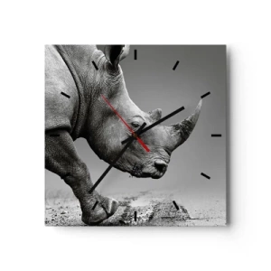Horloge murale - Pendule murale - Portrait d'un rhinocéros sur fond de désert gris - 30x30cm - Force inarrêtable - Décoration murale moderne pour le salon et la chambre ARTTOR