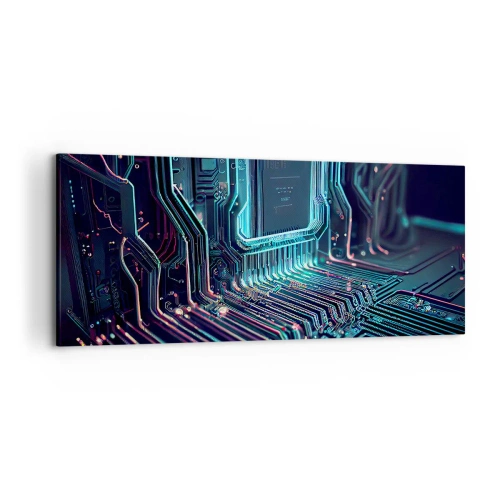 Impression sur toile - Image sur toile - Circuit imprimé technologique avec pistes lumineuses - 120x50cm - Je pense comme ça… - Décoration murale moderne pour le salon et la chambre ARTTOR