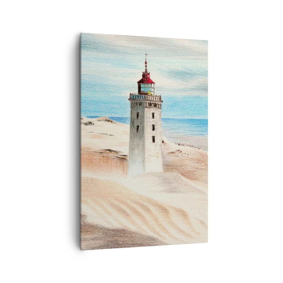 Impression sur toile - Image sur toile - Un phare entouré de dunes de sable et d'un ciel bleu - 80x120cm - Toujours regarder la mer - Décoration murale moderne pour le salon et la chambre ARTTOR