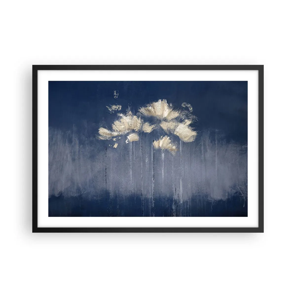 Affiche dans un cadre noir - Poster - Fleurs délicates sur fond bleu - 70x50cm - Comme des pétales au vent - Décoration murale moderne pour le salon et la chambre ARTTOR