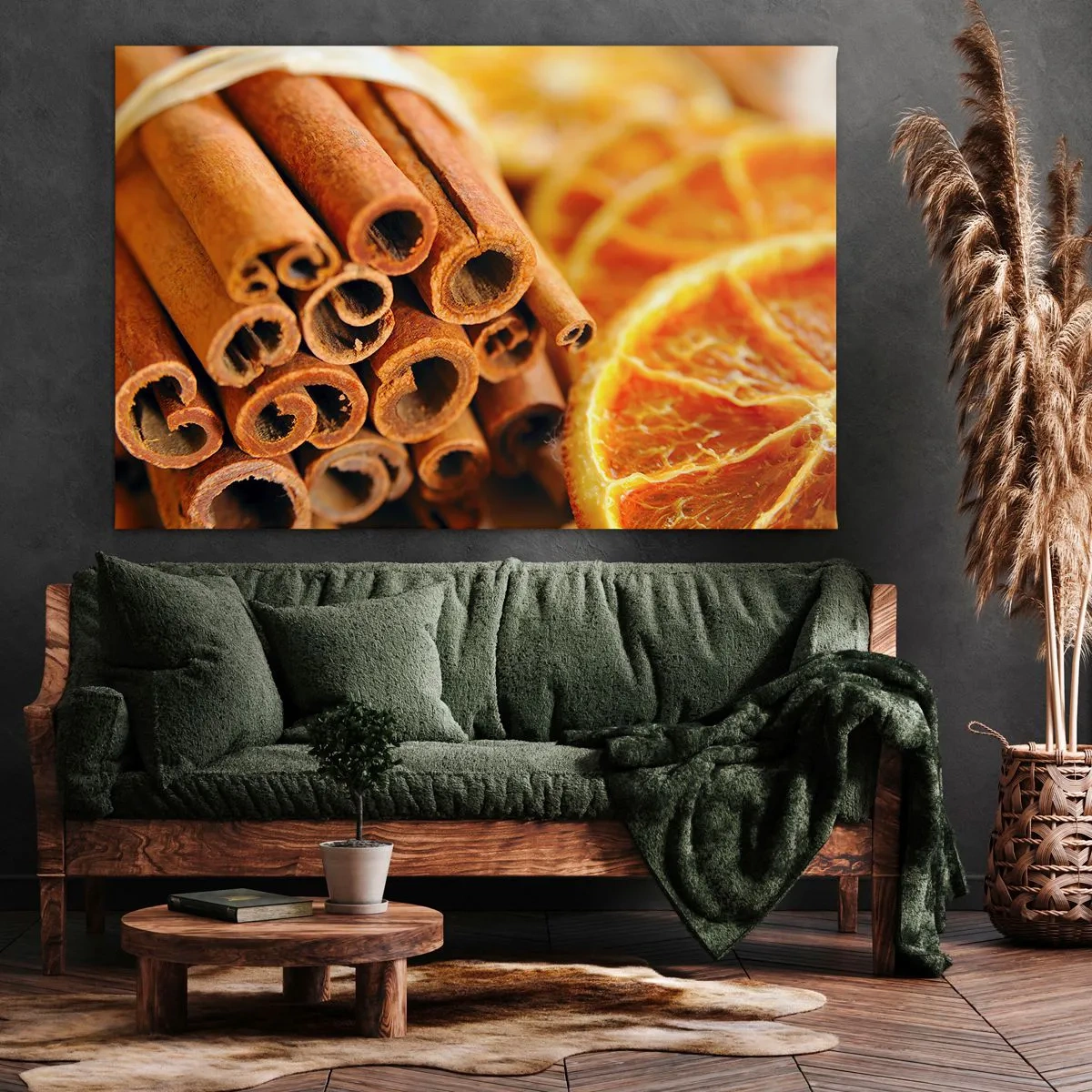 Impression sur toile - Image sur toile - Bâtons de cannelle avec des tranches d'orange séchées aux couleurs chaudes - 100x70cm - Sentez-vous leurs odeurs? - Décoration murale moderne pour le salon et la chambre ARTTOR