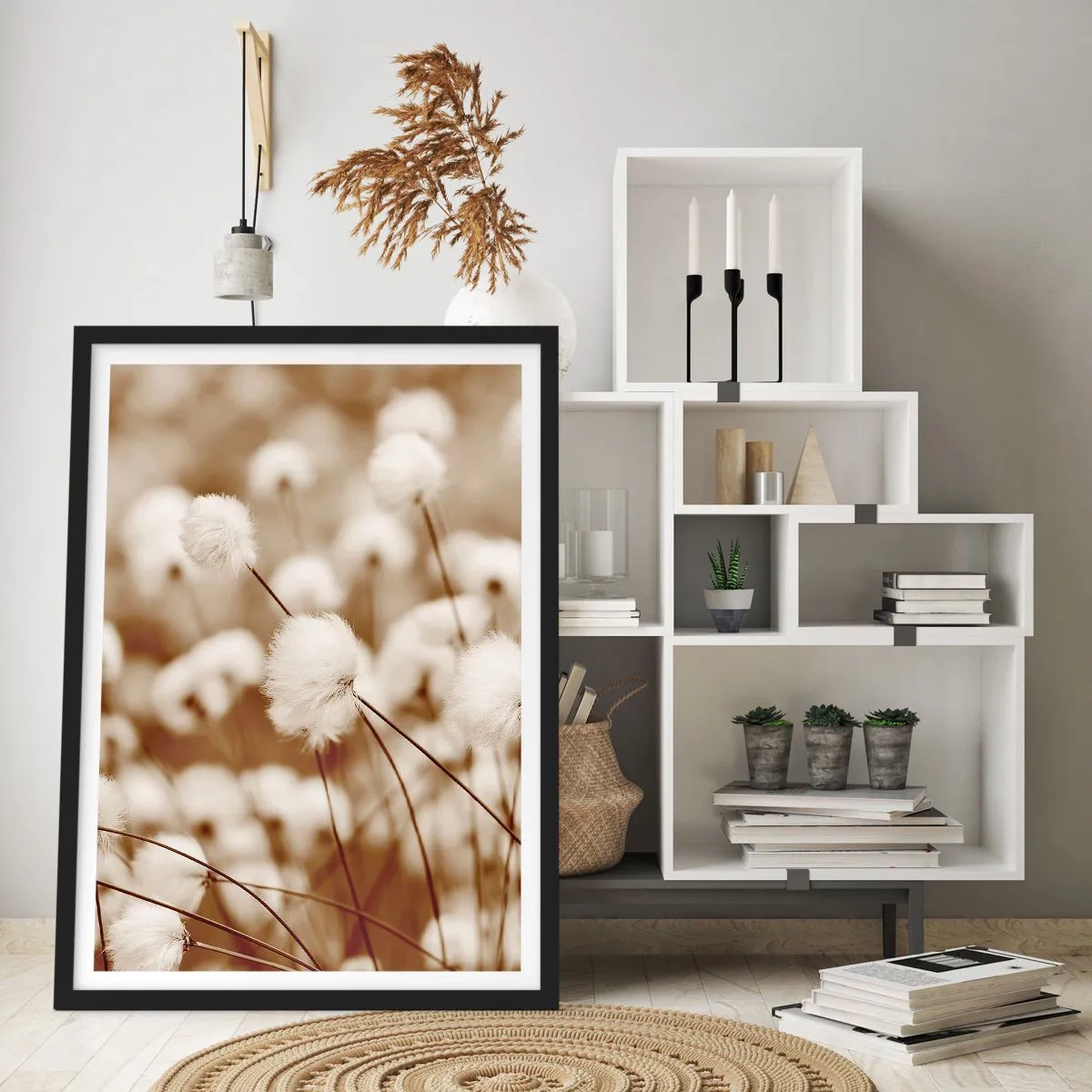 Affiche dans un cadre noir - Poster - Des brins d'herbe duveteux dans une photo délicate - 50x70cm - Tige moelleuse - Décoration murale moderne pour le salon et la chambre ARTTOR
