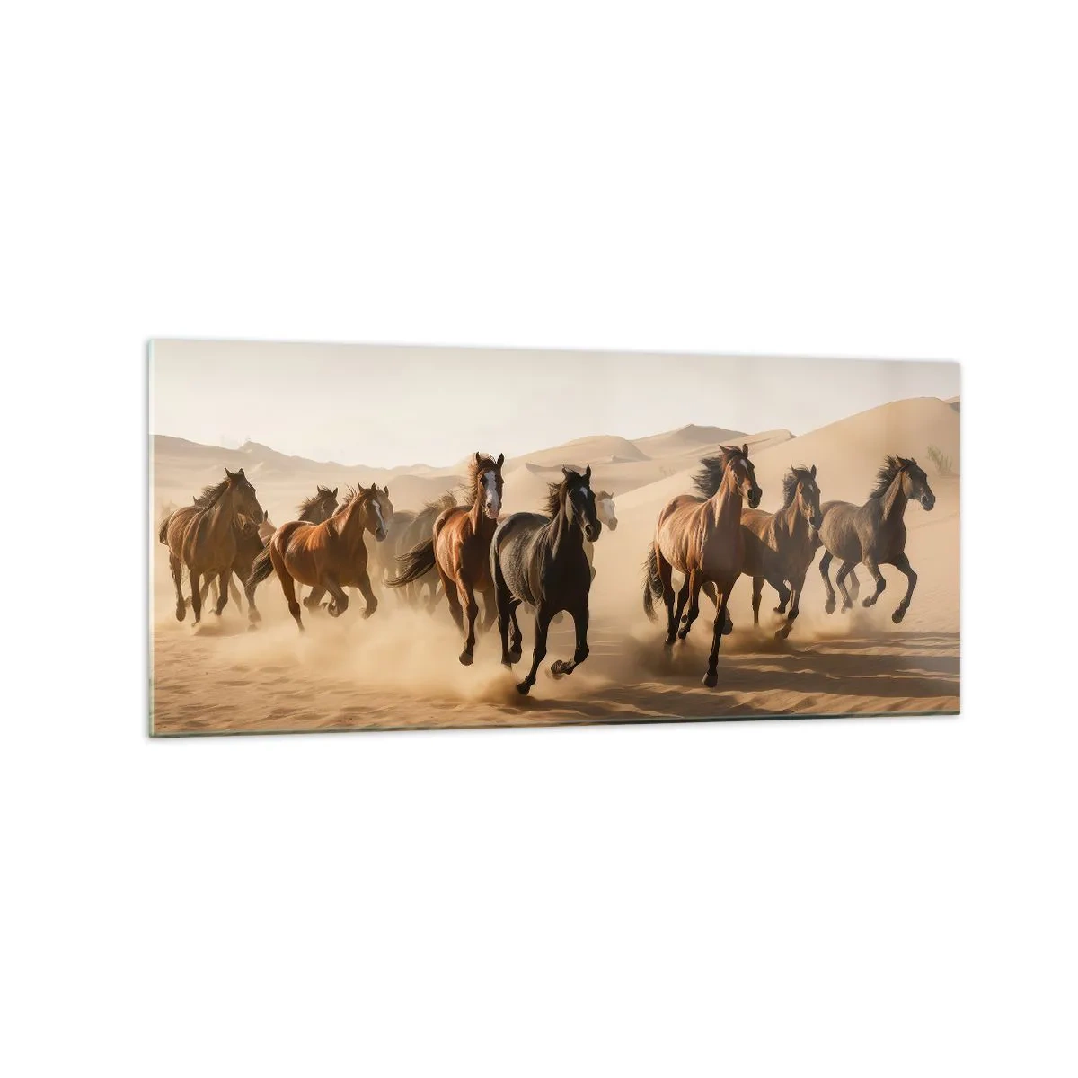 Impression sur verre - Image sur verre - Chevaux au galop sur fond de désert - 120x50cm - Libre comme le vent - Décoration murale moderne pour le salon et la chambre ARTTOR