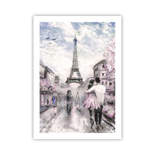 Affiche - Poster - Une scène romantique à Paris avec la Tour Eiffel en arrière-plan - 50x70cm - Comment tomber amoureu, il faut juste... - Décoration murale moderne pour le salon et la chambre ARTTOR