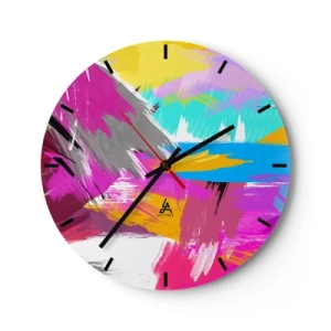 Horloge murale - Pendule murale - Coups de pinceau abstraits et colorés - 30x30cm - Maz, maz, maz encore une fois - Décoration murale moderne pour le salon, la cuisine et la chambre ARTTOR