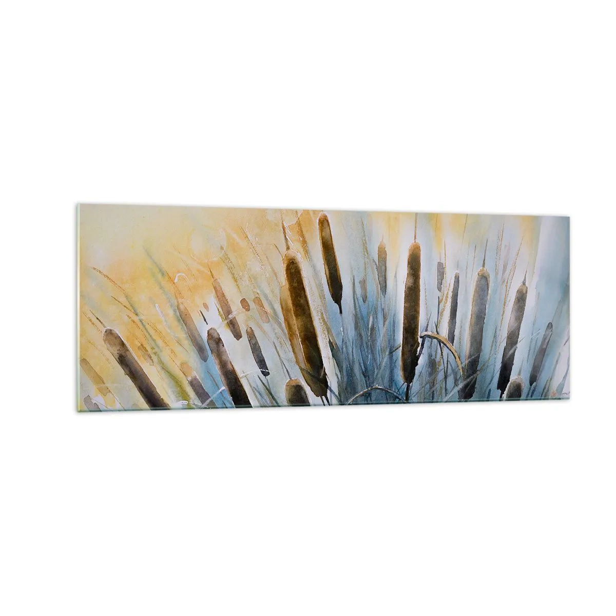 Impression sur verre - Image sur verre - Roseaux pittoresques sous les rayons du soleil - 140x50cm - Fraicheur de l'eau, chaleur du soleil - Décoration murale moderne pour le salon et la chambre ARTTOR