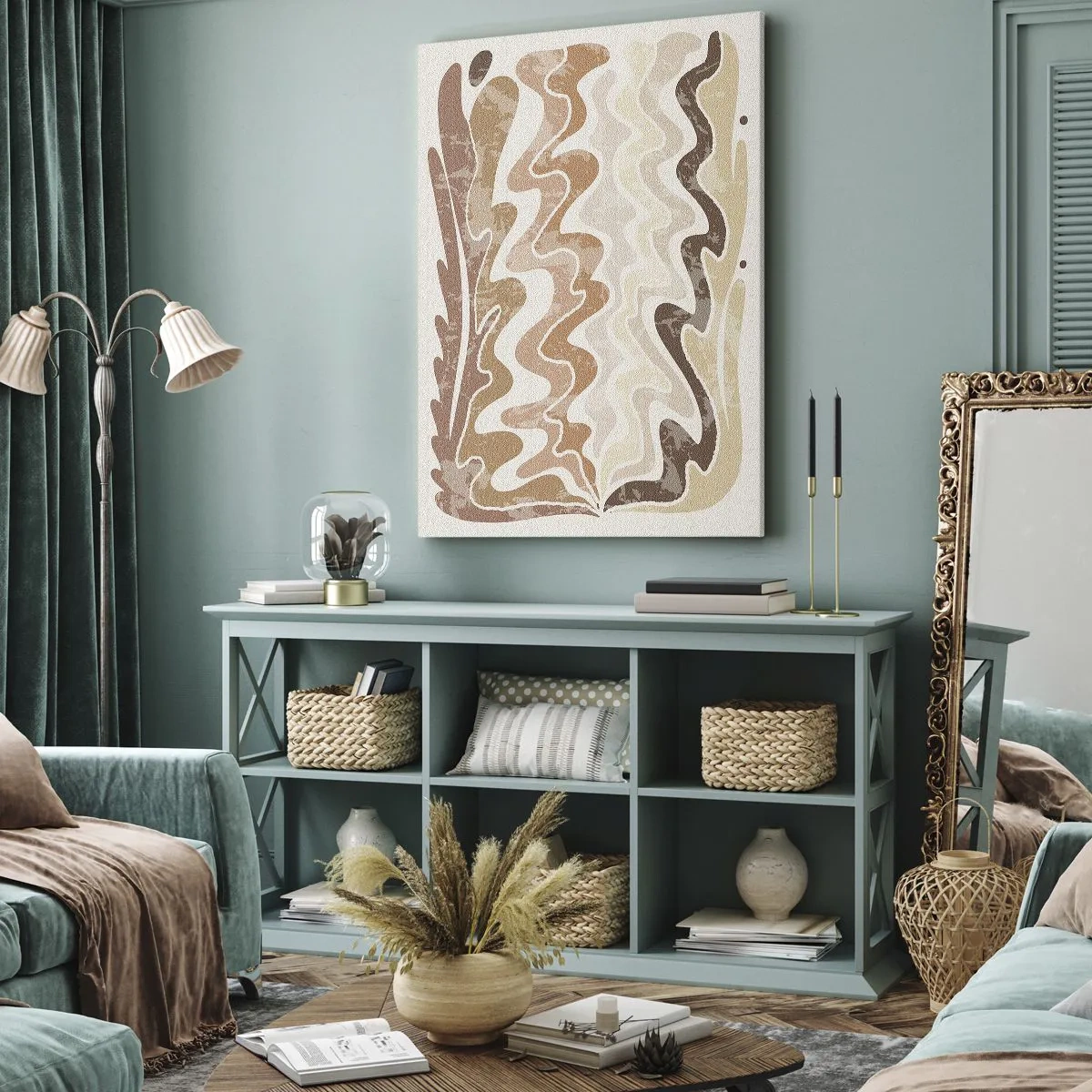 Impression sur toile - Image sur toile - Lignes abstraites ondulées dans des tons beiges - 80x120cm - Bonne énergie – bonnes émotions - Décoration murale moderne pour le salon et la chambre ARTTOR