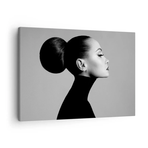 Impression sur toile - Image sur toile - Profil d'une femme en noir et blanc avec un chignon élégant - 70x50cm - Néfertiti moderne - Décoration murale moderne pour le salon et la chambre ARTTOR