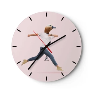 Horloge murale - Pendule murale - Une figure en mouvement avec une tête d'oiseau sur un fond clair - 30x30cm - Une pincée d'absurdité - Décoration murale moderne pour le salon, la cuisine et la chambre ARTTOR