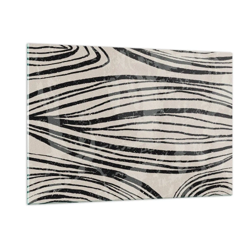 Impression sur verre - Image sur verre - Vagues de lignes noires sur fond clair - 120x80cm - Ligne de marécage - Décoration murale moderne pour le salon et la chambre ARTTOR