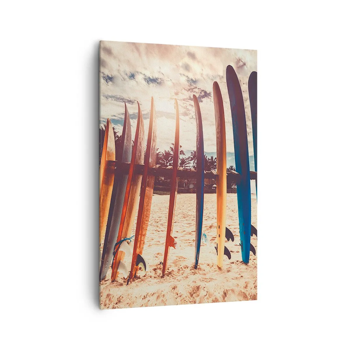 Impression sur toile - Image sur toile - Planches de surf sur la plage au coucher du soleil - 80x120cm - Bonne nuit, à demain - Décoration murale moderne pour le salon et la chambre ARTTOR